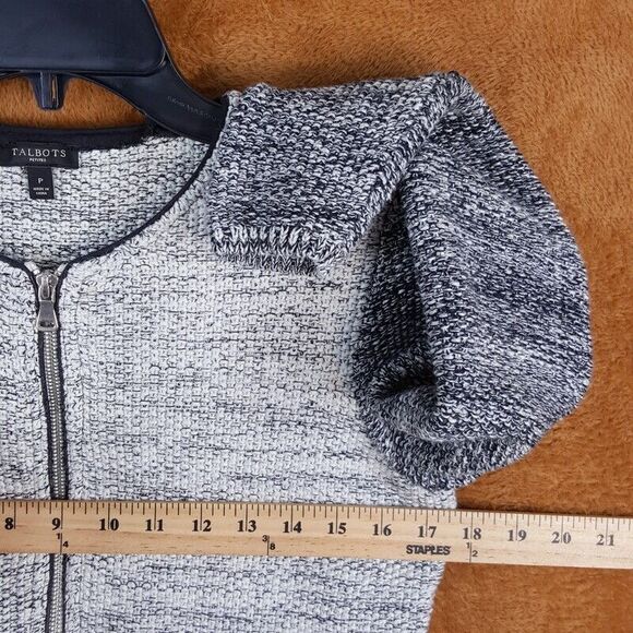 TALBOTS Womens Jacket Petite P Gray Marled Sweater Knit Zip Up Front Pockets - Picture 4 of 8